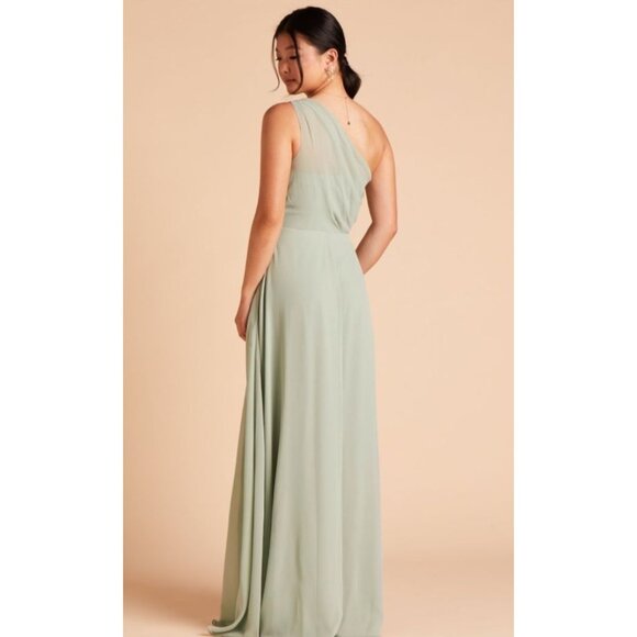 Birdy Grey Kira Chiffon Bridesmaid Dress Size M Sage Green One Shoulder Maxi - Picture 3 of 10